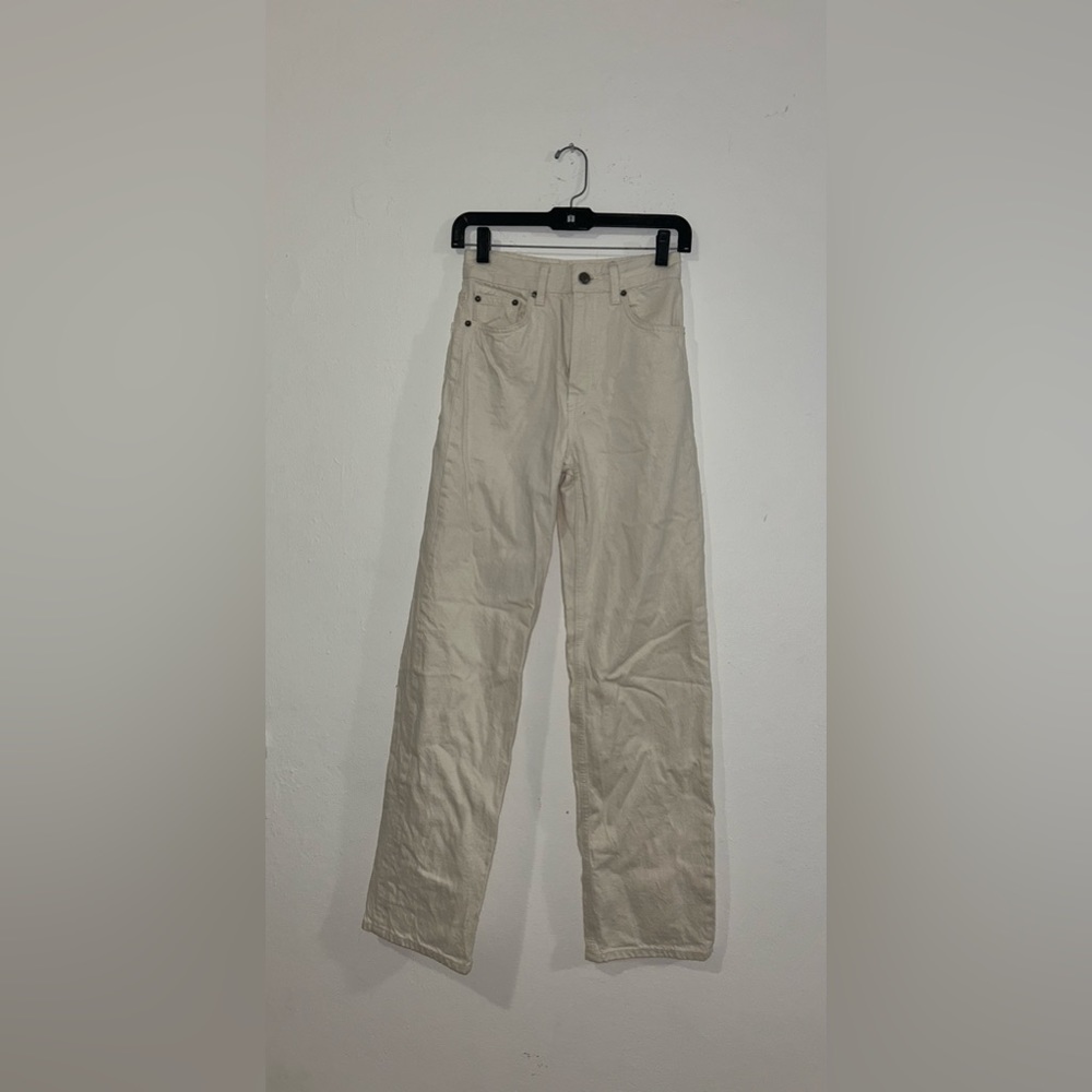 Zara The Distressed Straight White High Rise Denim Pants